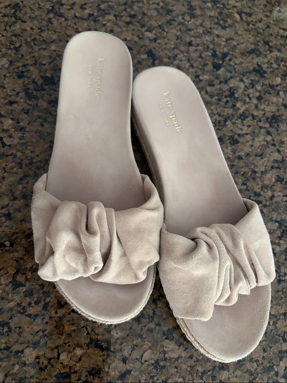 kate spade pale Blush Knotted Zira Suede Slide slip on sandals/Mules